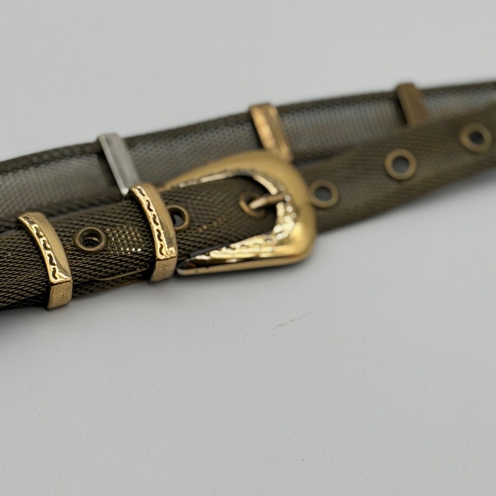 Vintage Western Metal Mesh Skinny Belt Bronze Gold Silver Tone Buckle 31 Inch